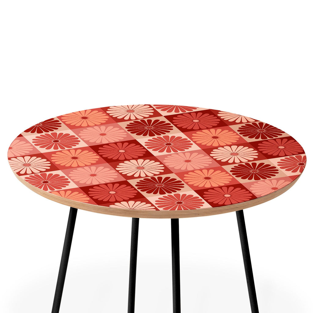 Colour Poems Checker Daisies I Red Pink Round Side Table