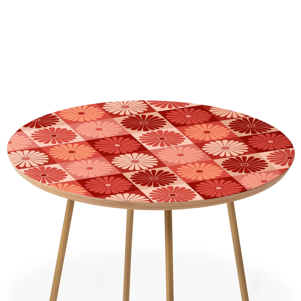 Colour Poems Checker Daisies I Red Pink Round Side Table
