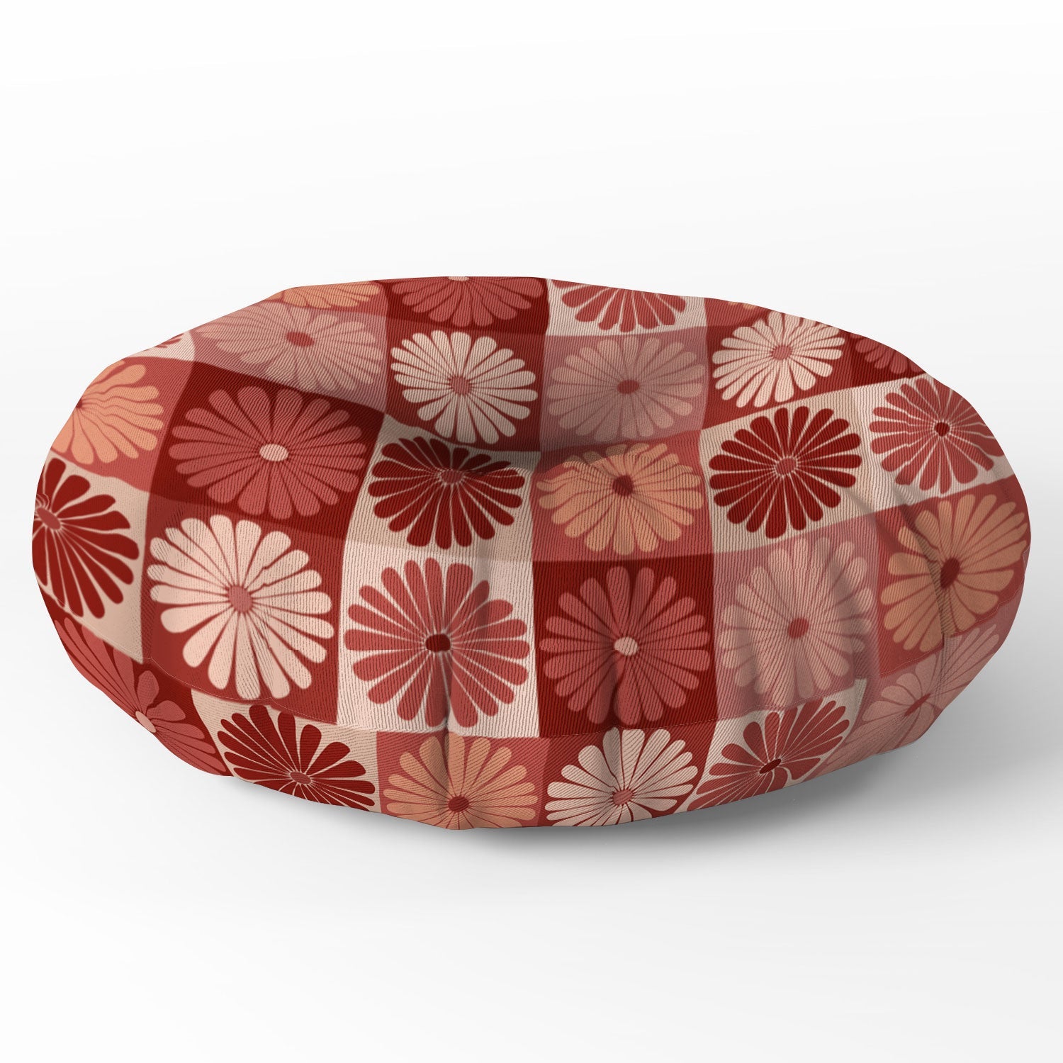 Colour Poems Checker Daisies I Red Pink Floor Pillow Round