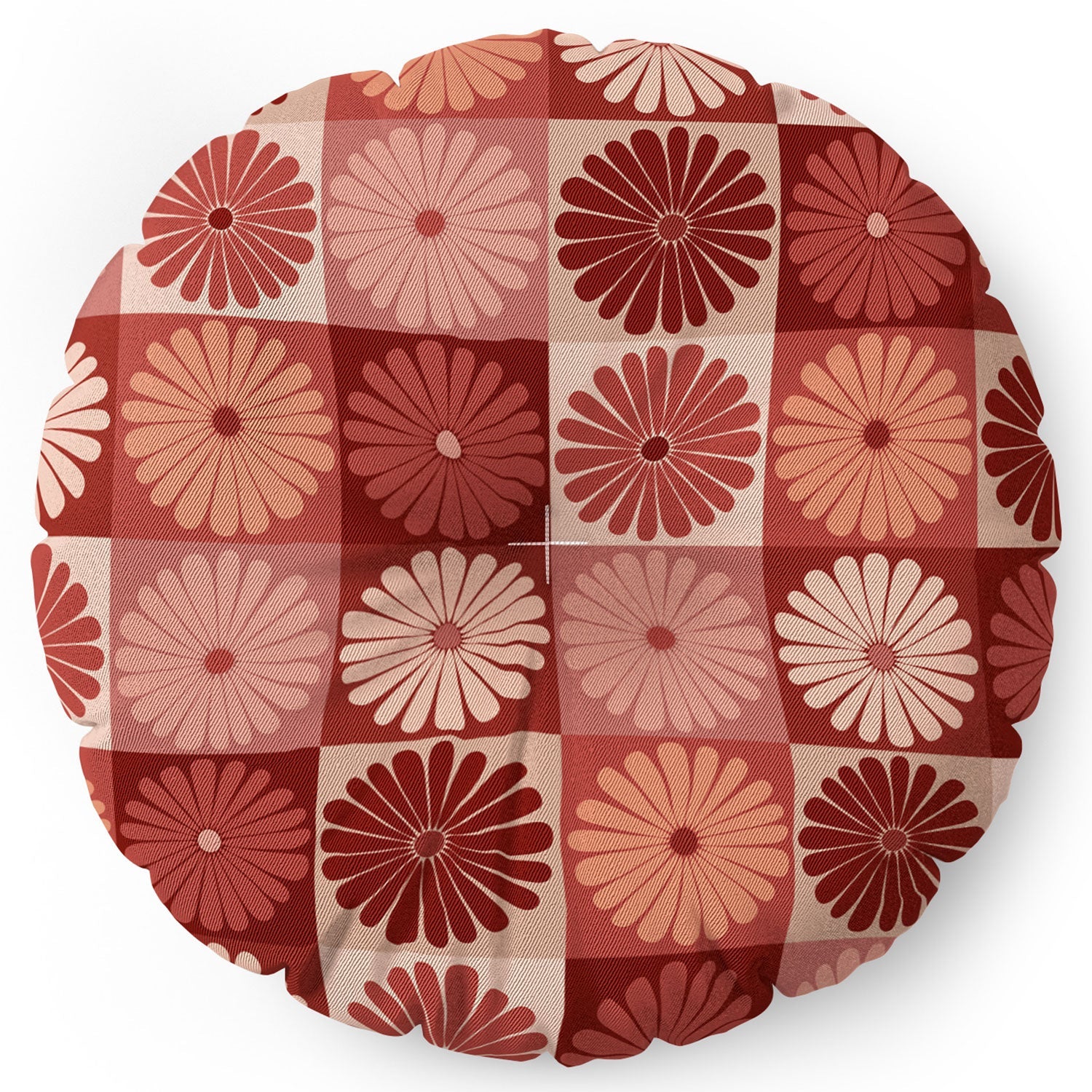 Colour Poems Checker Daisies I Red Pink Floor Pillow Round