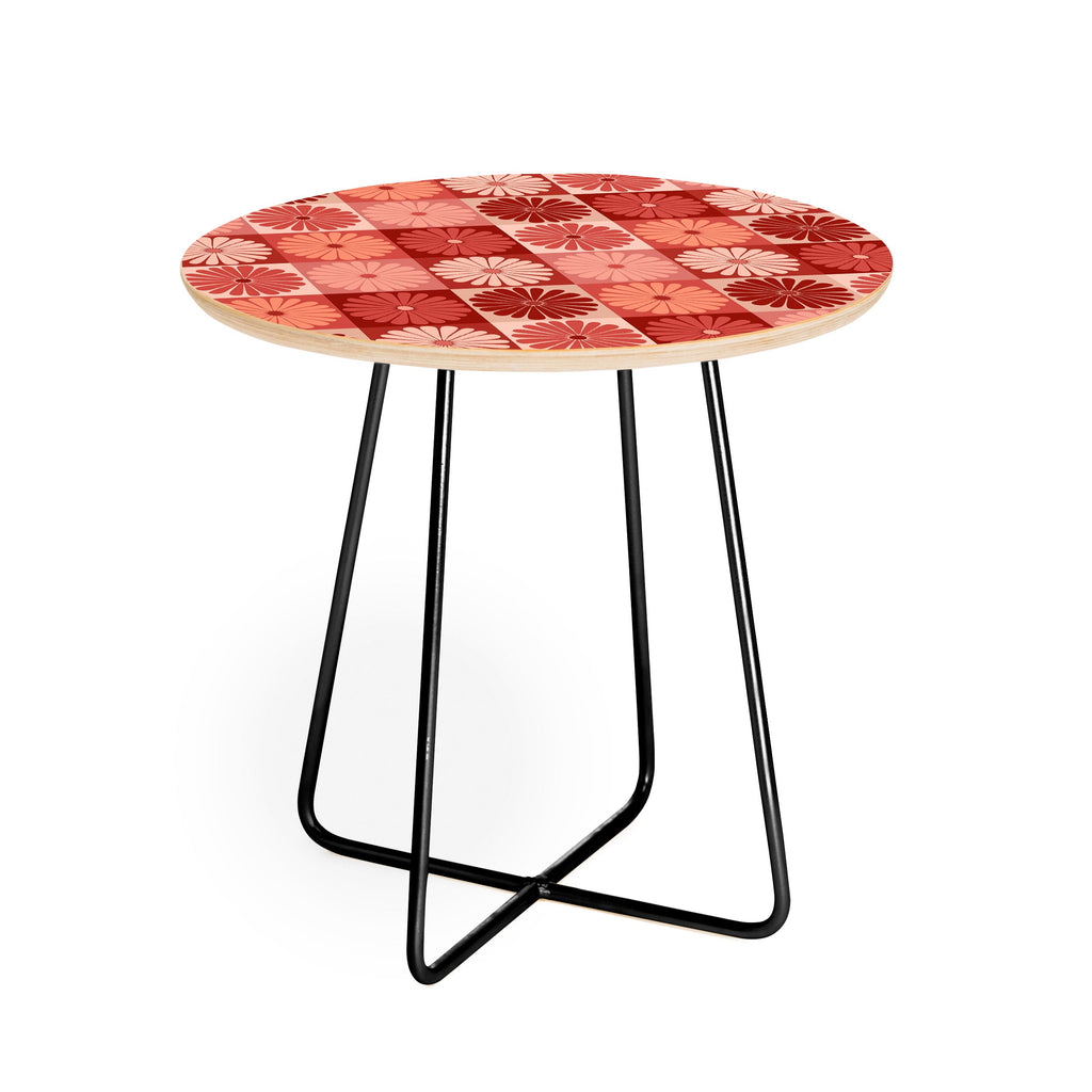Colour Poems Checker Daisies I Red Pink Round Side Table