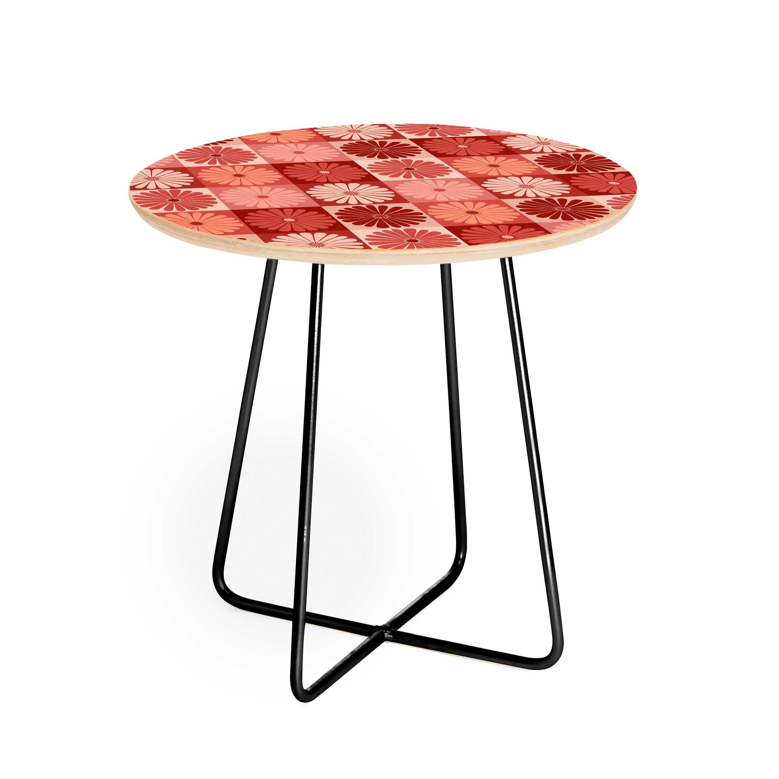 Colour Poems Checker Daisies I Red Pink Round Side Table