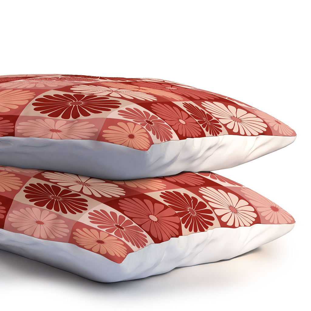 Colour Poems Checker Daisies I Red Pink Pillow Shams