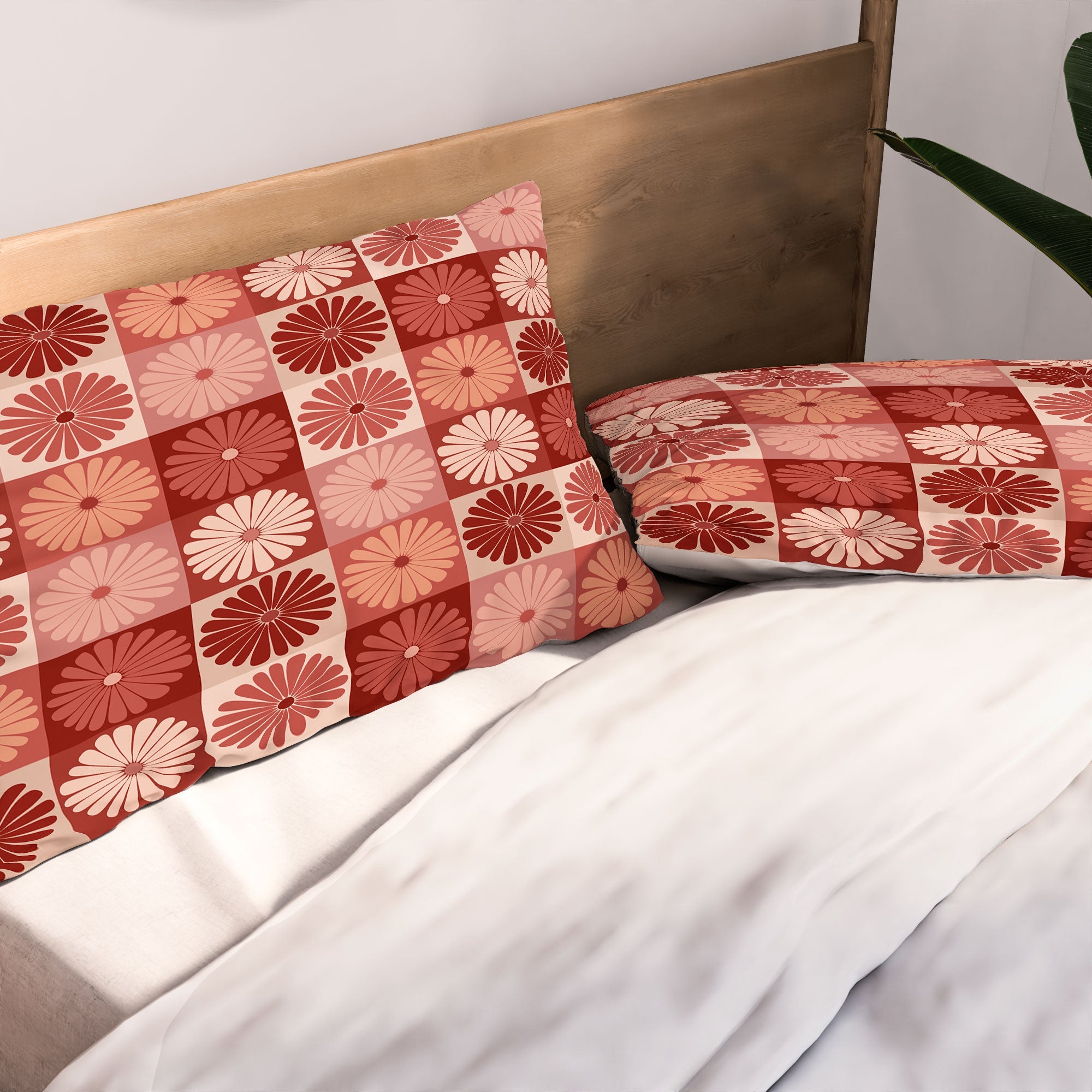 Colour Poems Checker Daisies I Red Pink Pillow Shams