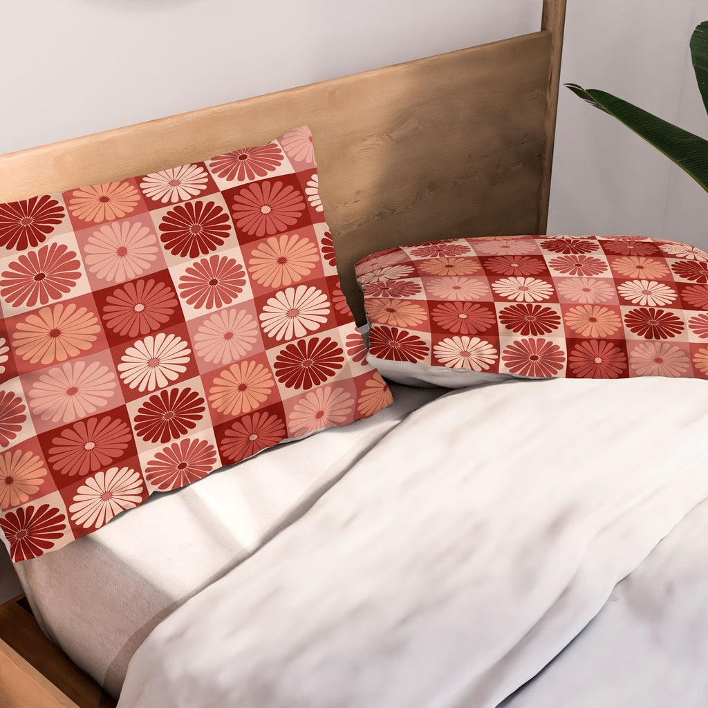 Colour Poems Checker Daisies I Red Pink Pillow Shams