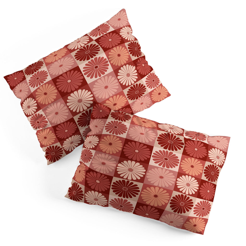 Colour Poems Checker Daisies I Red Pink Pillow Shams