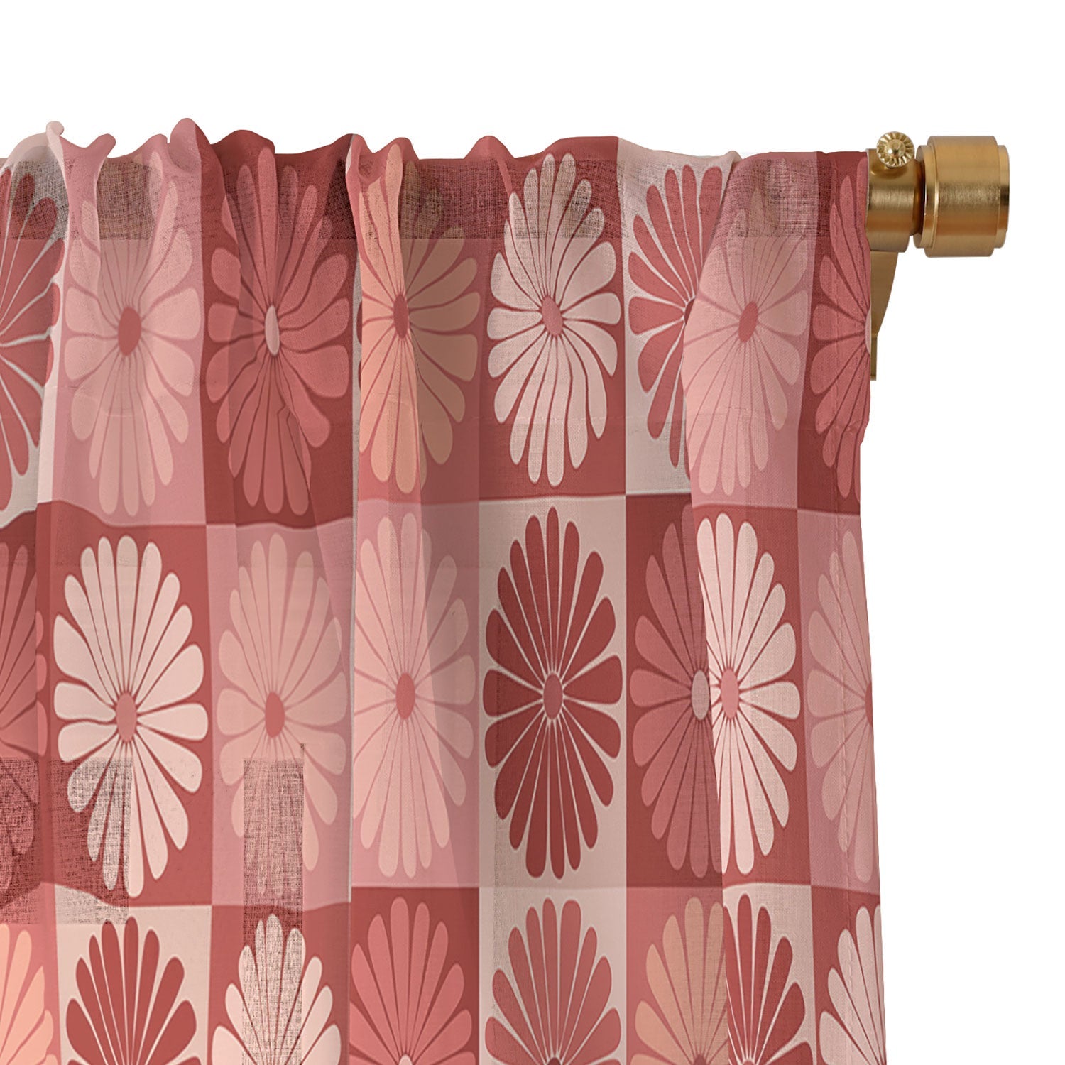 Colour Poems Checker Daisies I Red Pink Sheer Window Curtain