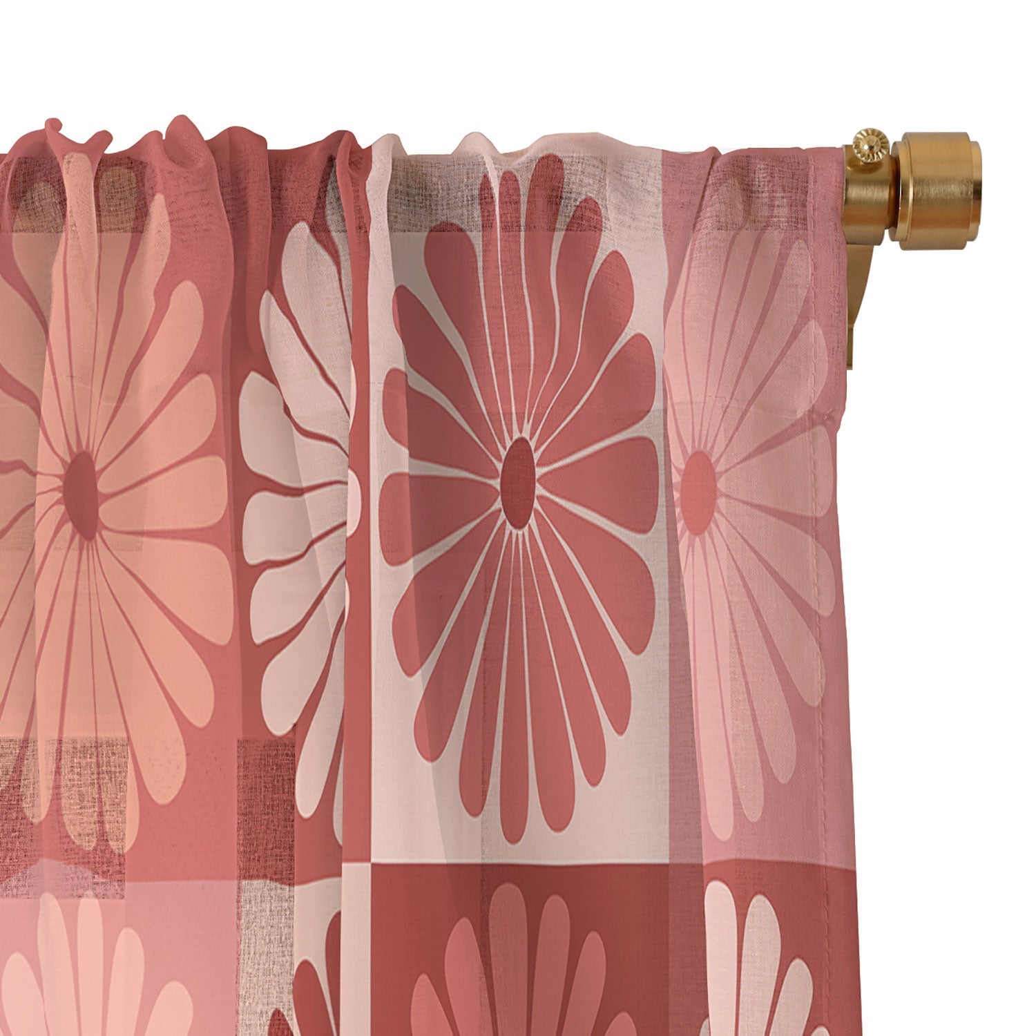 Colour Poems Checker Daisies I Red Pink Sheer Non Repeat