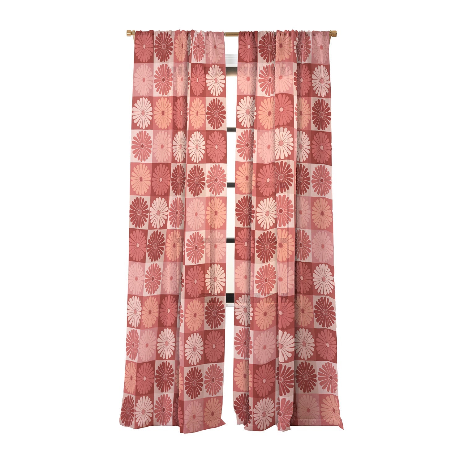 Colour Poems Checker Daisies I Red Pink Sheer Non Repeat