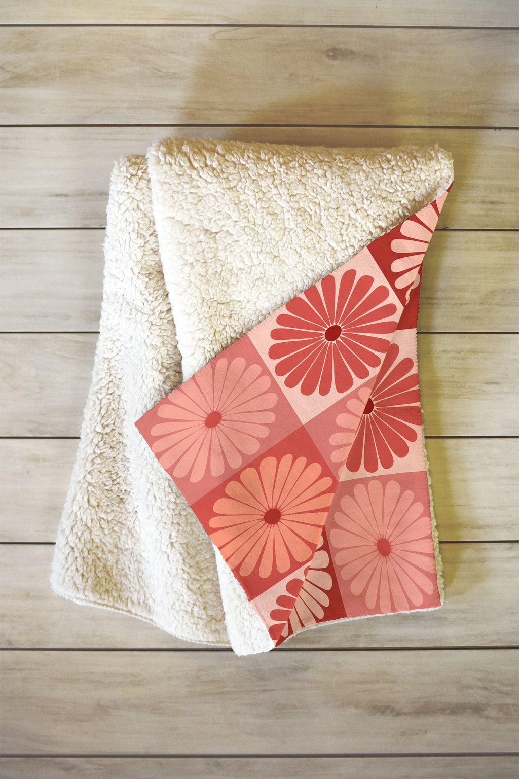 Colour Poems Checker Daisies I Red Pink Fleece Throw Blanket