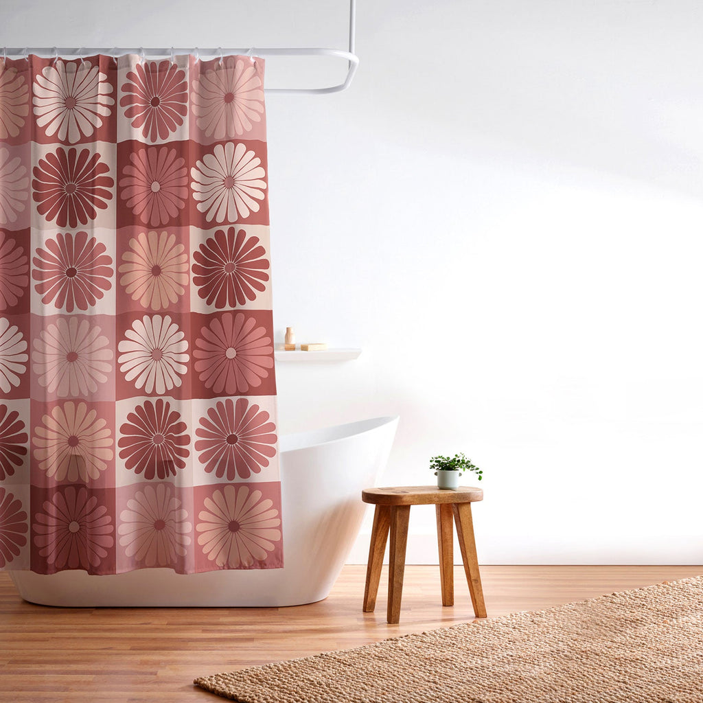 Colour Poems Checker Daisies I Red Pink Shower Curtain