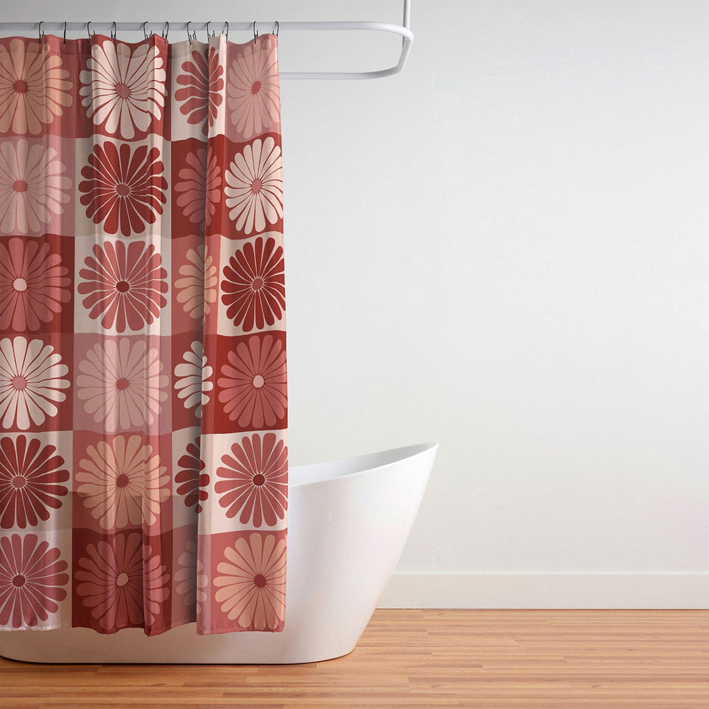 Colour Poems Checker Daisies I Red Pink Shower Curtain