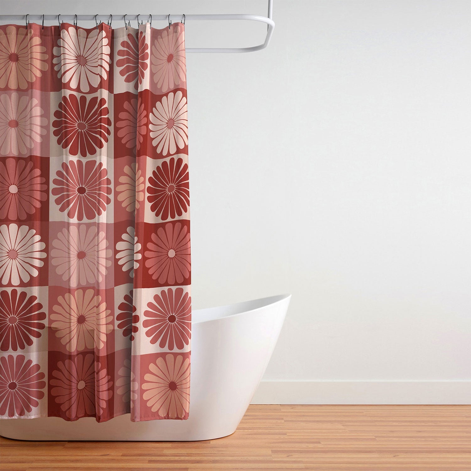 Colour Poems Checker Daisies I Red Pink Shower Curtain