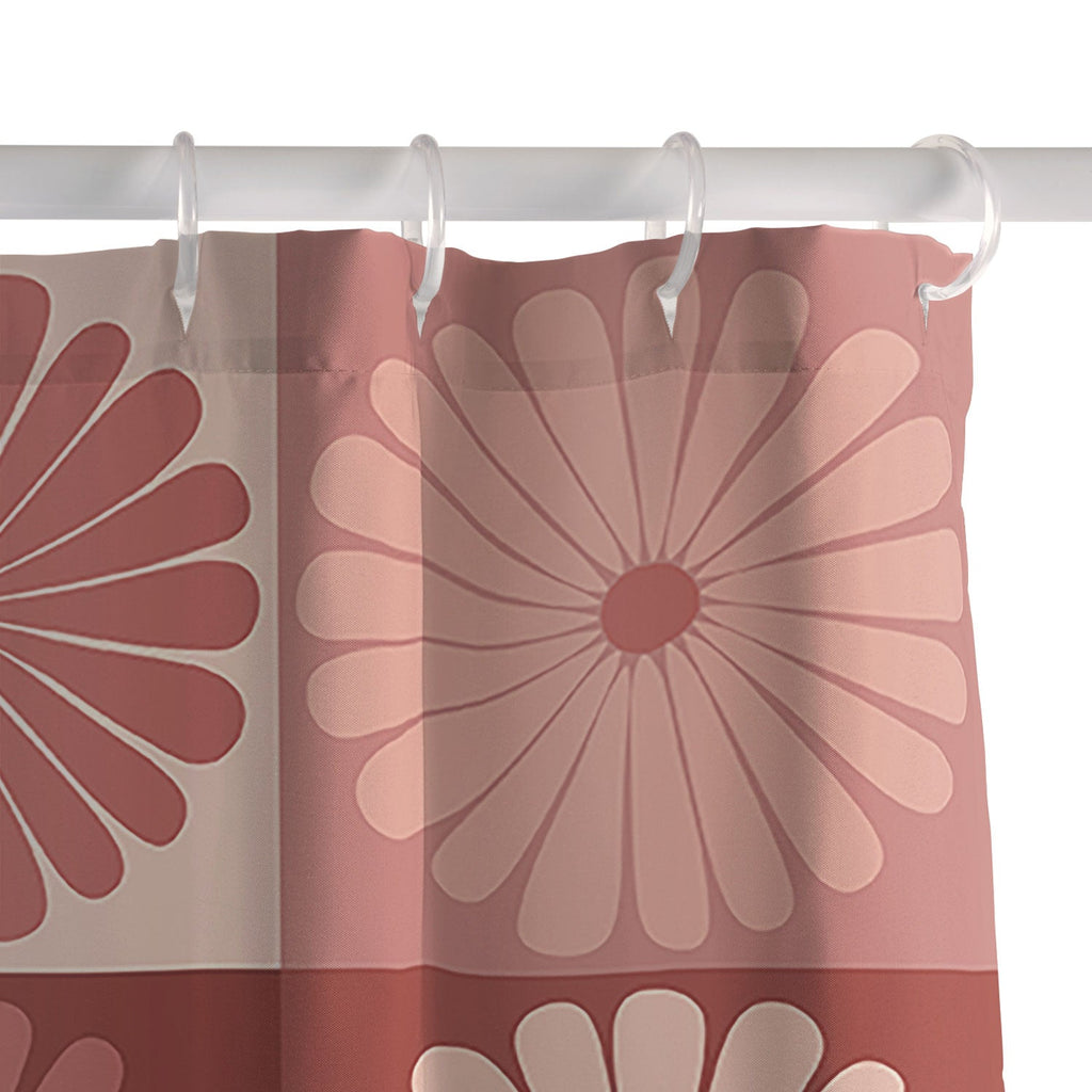 Colour Poems Checker Daisies I Red Pink Shower Curtain