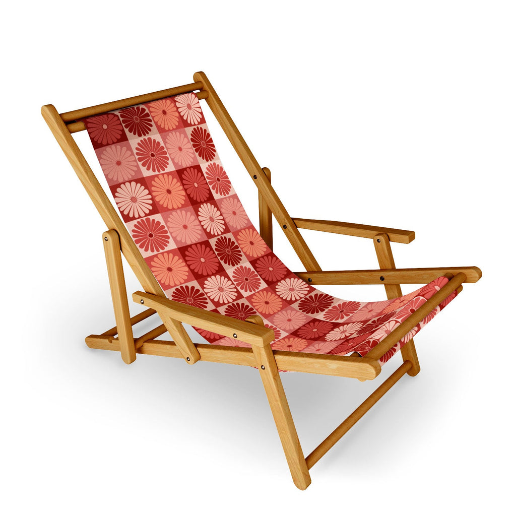 Colour Poems Checker Daisies I Red Pink Sling Chair