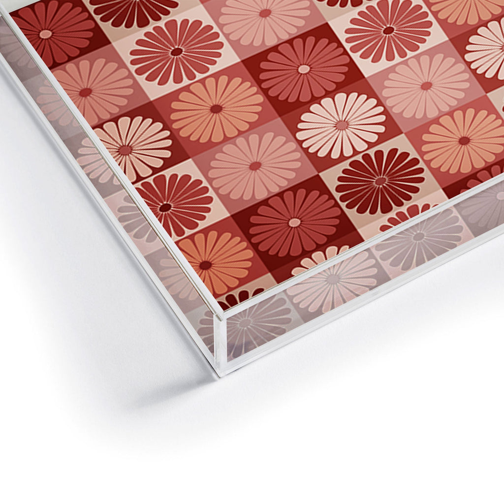 Colour Poems Checker Daisies I Red Pink Acrylic Tray