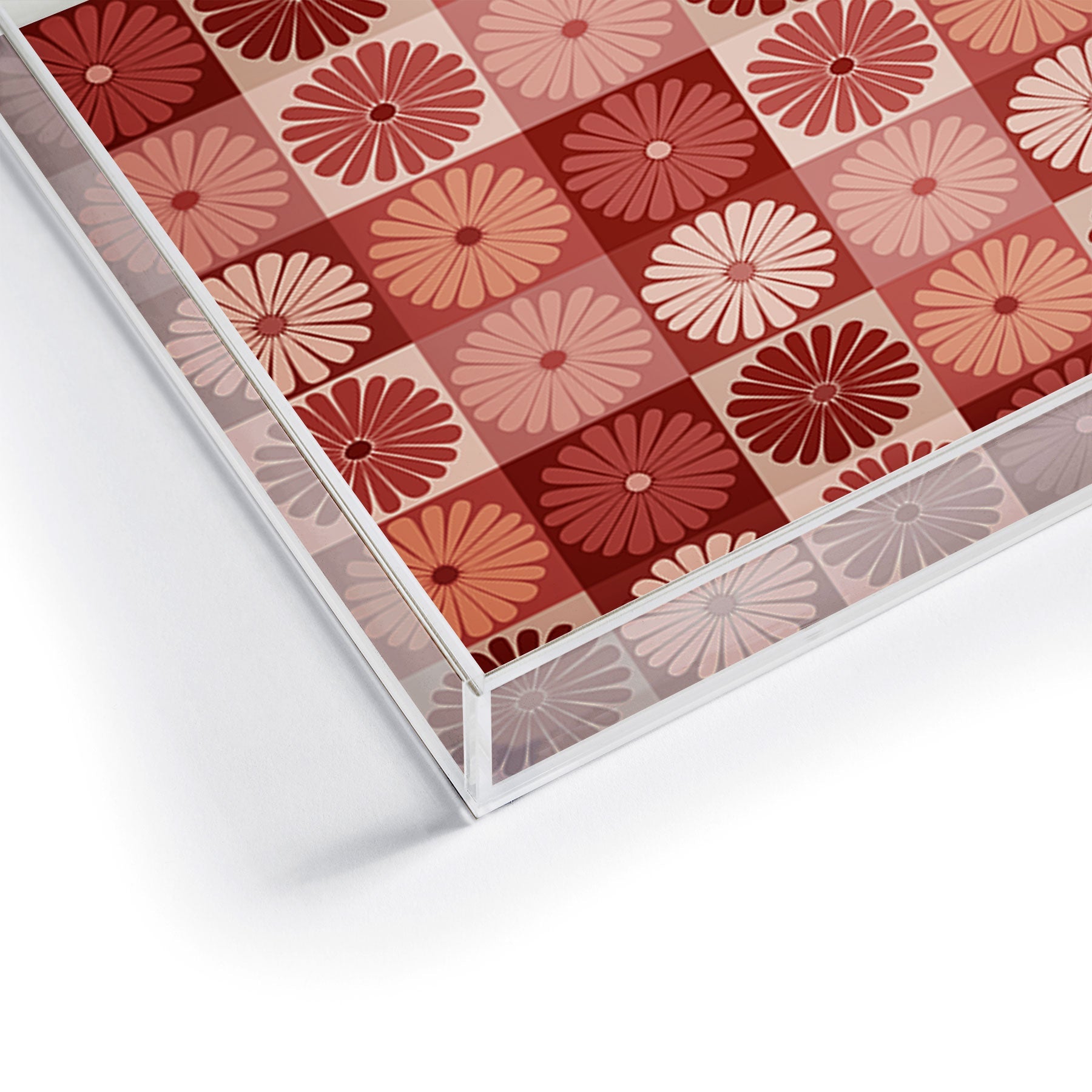 Colour Poems Checker Daisies I Red Pink Acrylic Tray