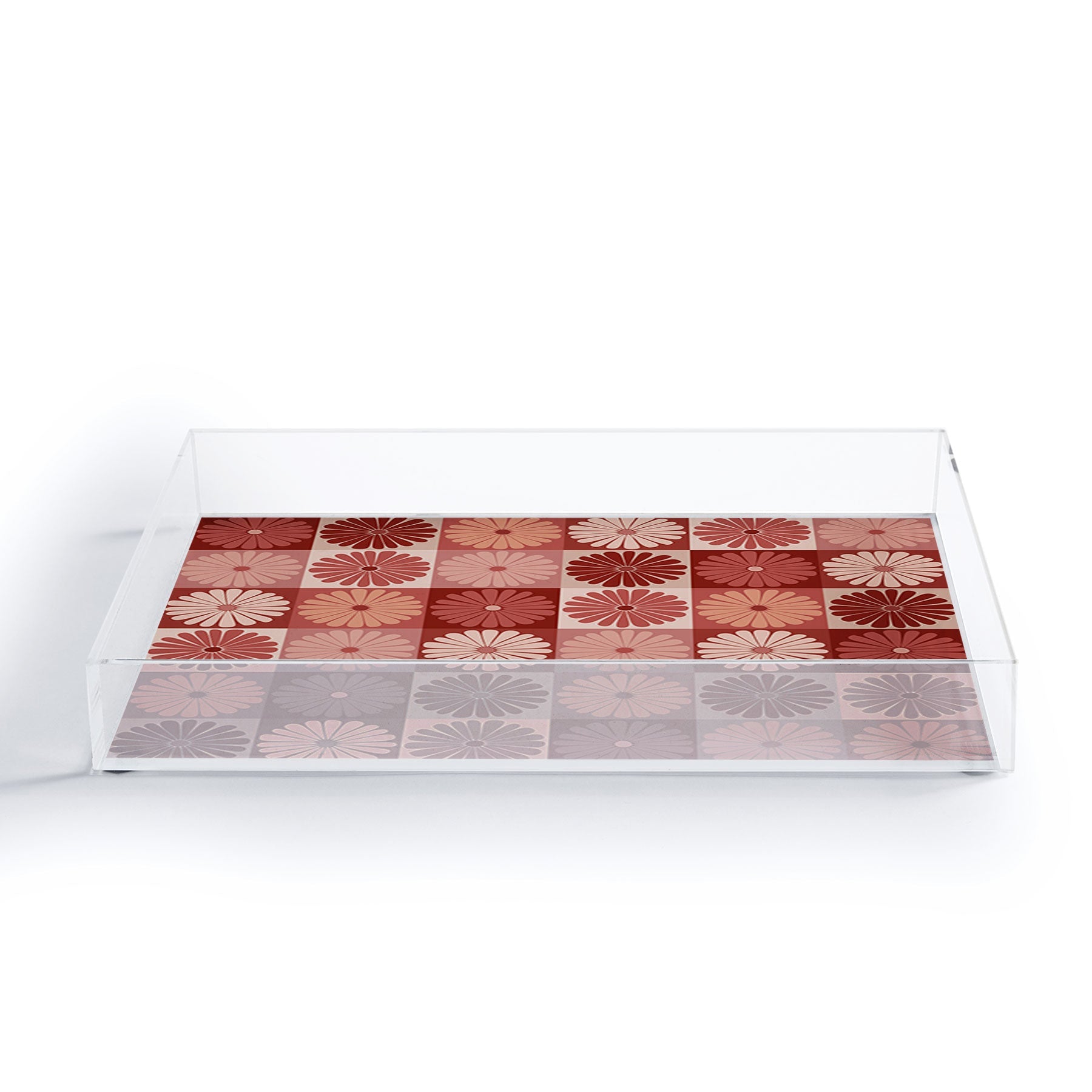 Colour Poems Checker Daisies I Red Pink Acrylic Tray