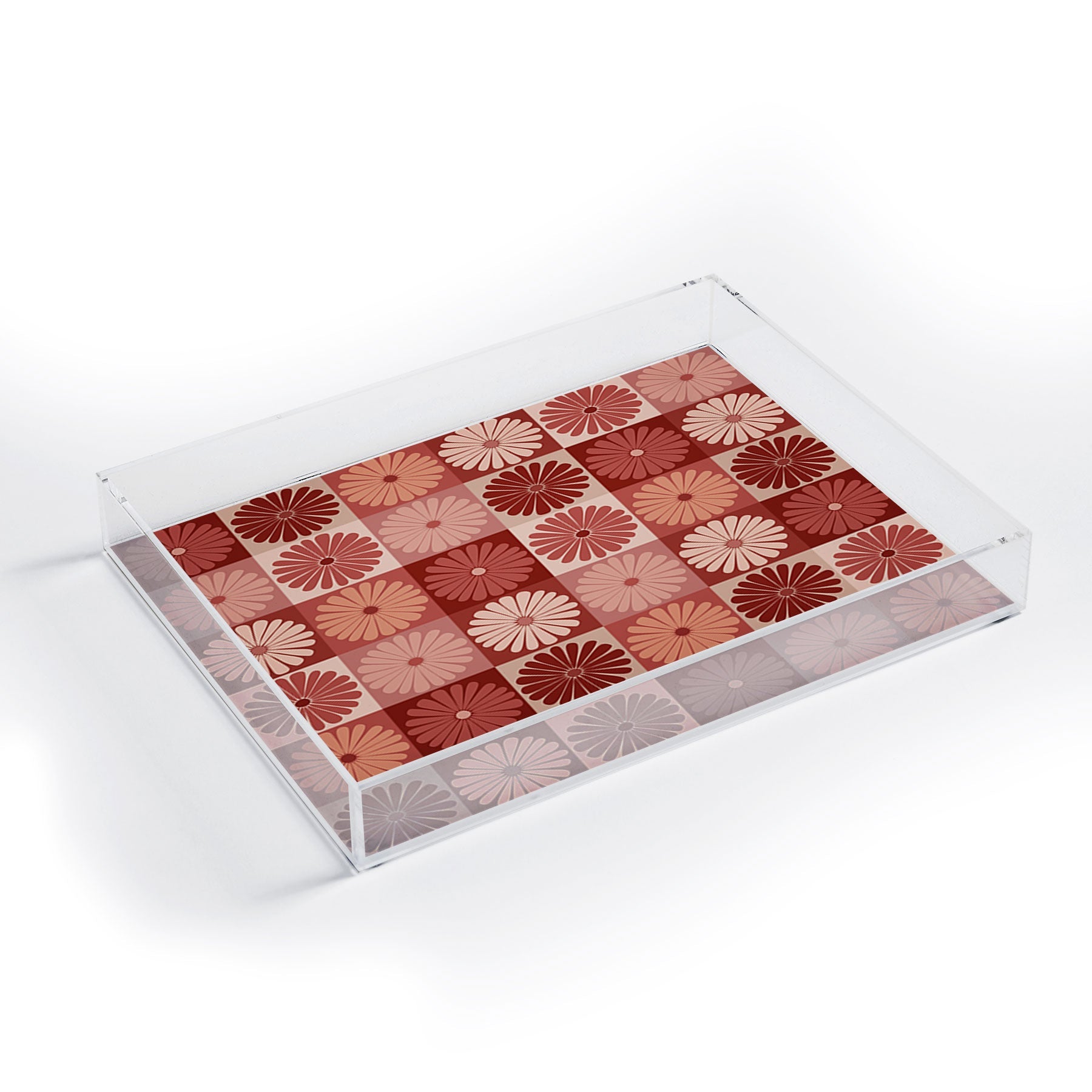 Colour Poems Checker Daisies I Red Pink Acrylic Tray
