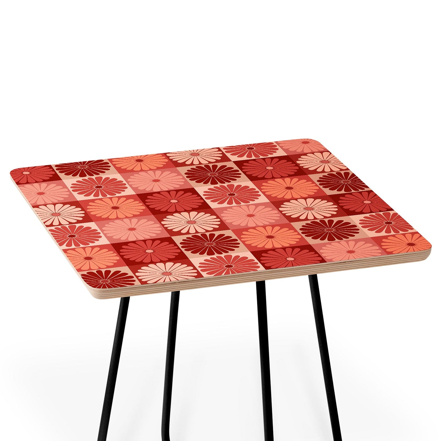 Colour Poems Checker Daisies I Red Pink Side Table