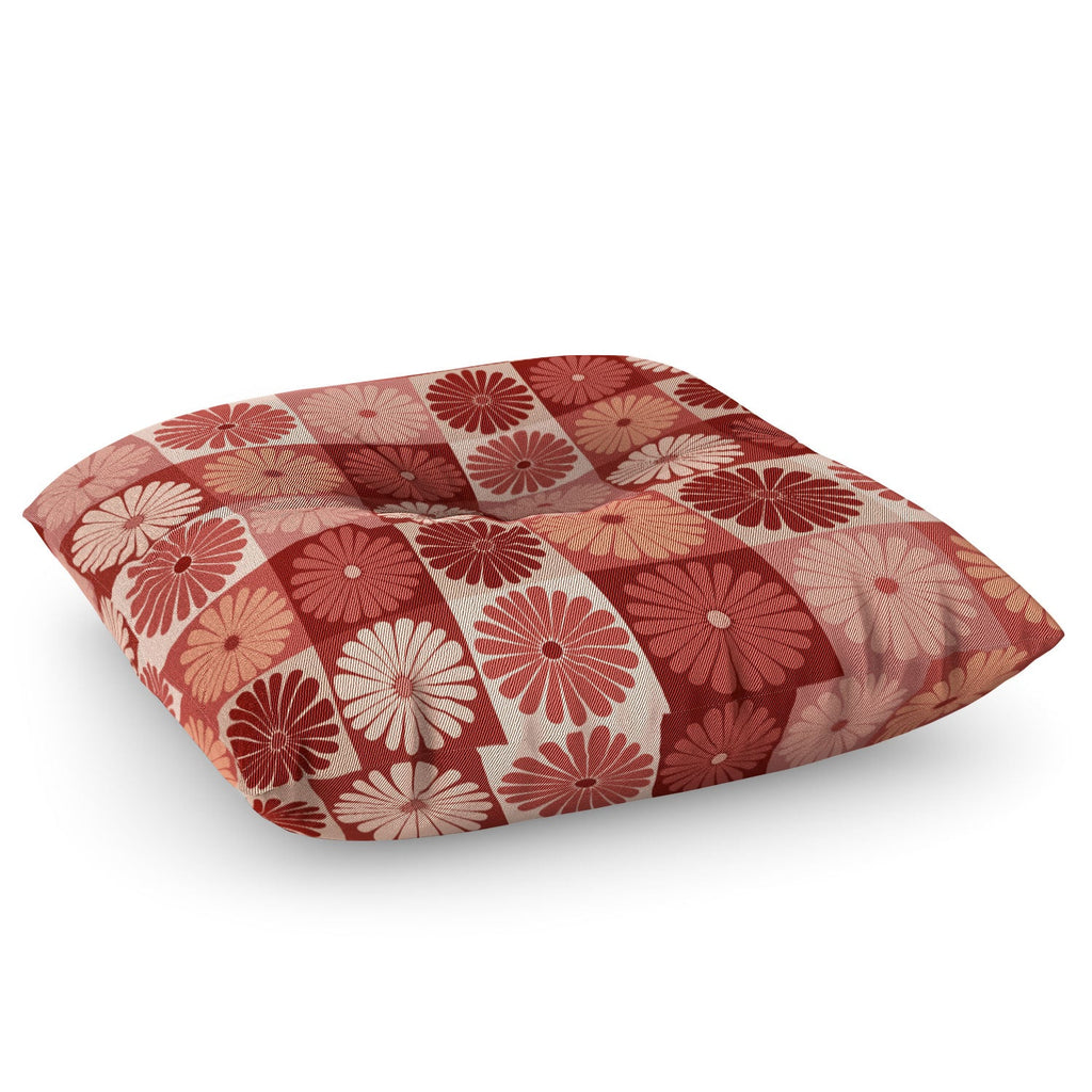 Colour Poems Checker Daisies I Red Pink Floor Pillow Square