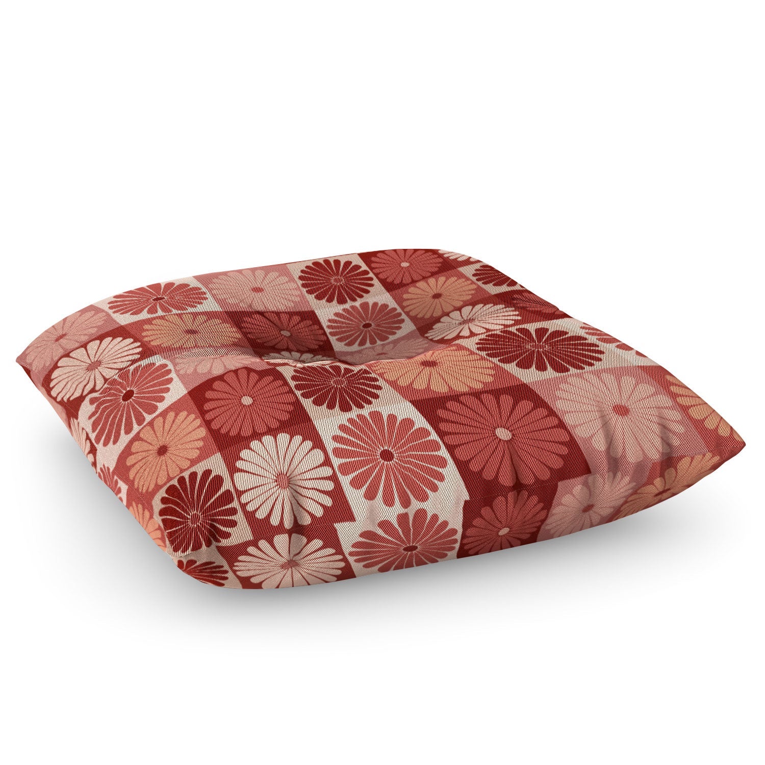 Colour Poems Checker Daisies I Red Pink Floor Pillow Square
