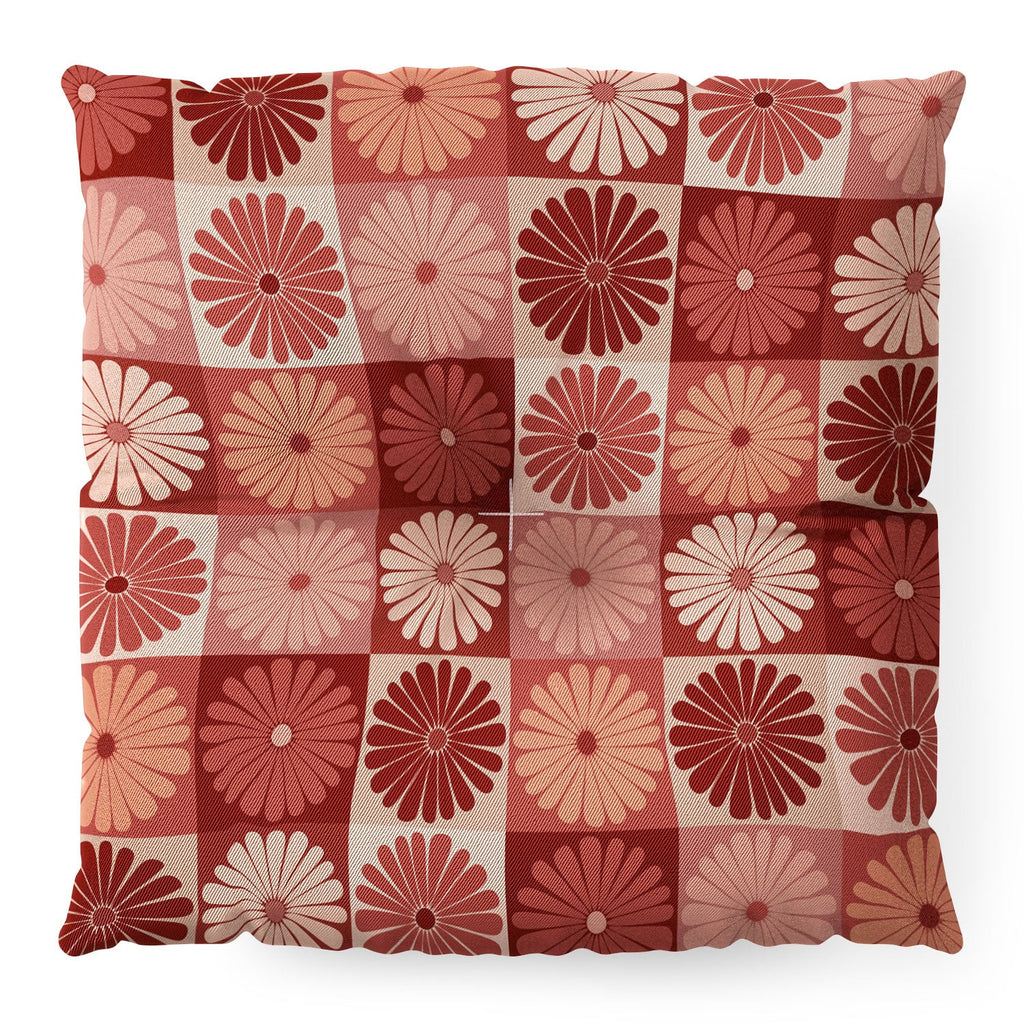 Colour Poems Checker Daisies I Red Pink Floor Pillow Square
