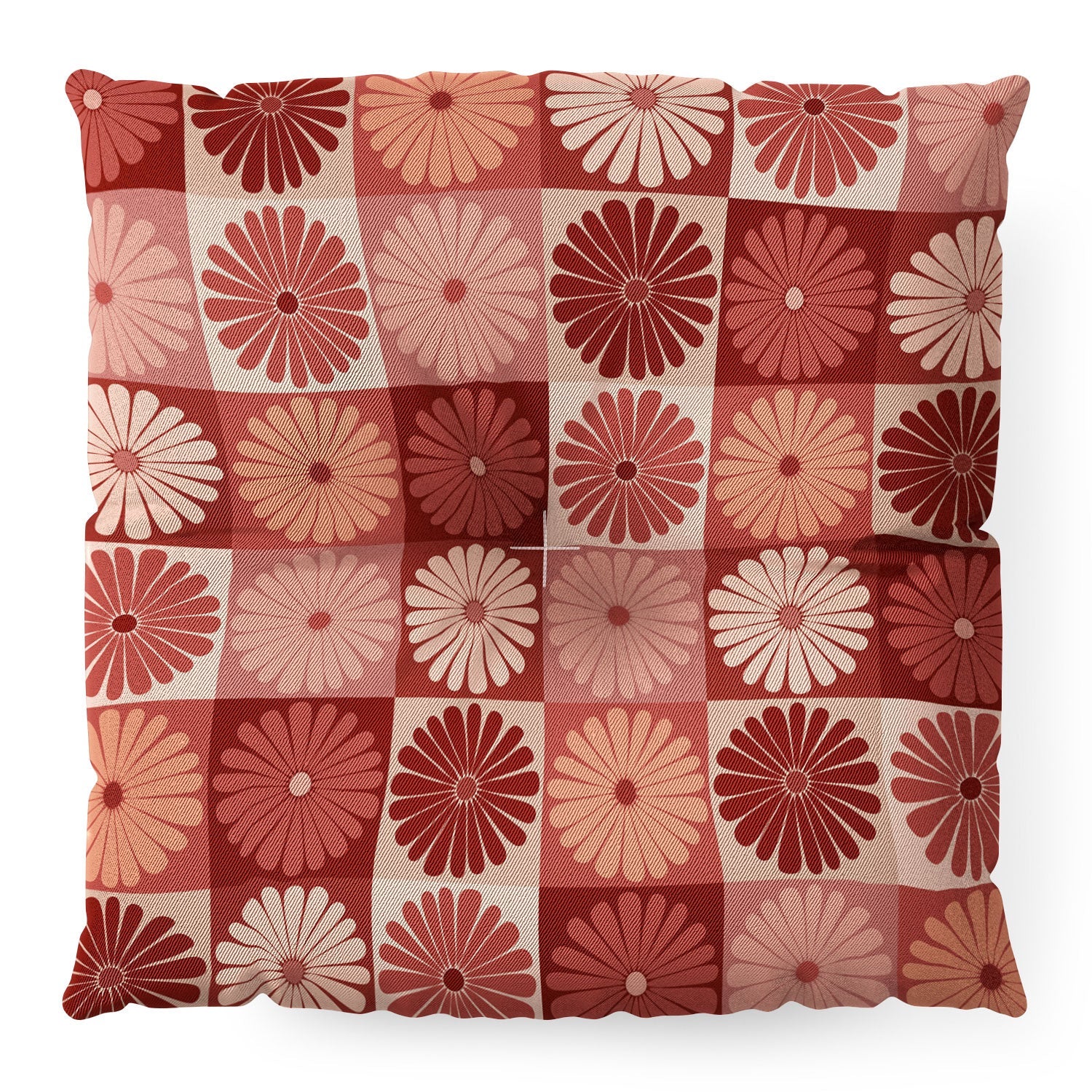 Colour Poems Checker Daisies I Red Pink Floor Pillow Square