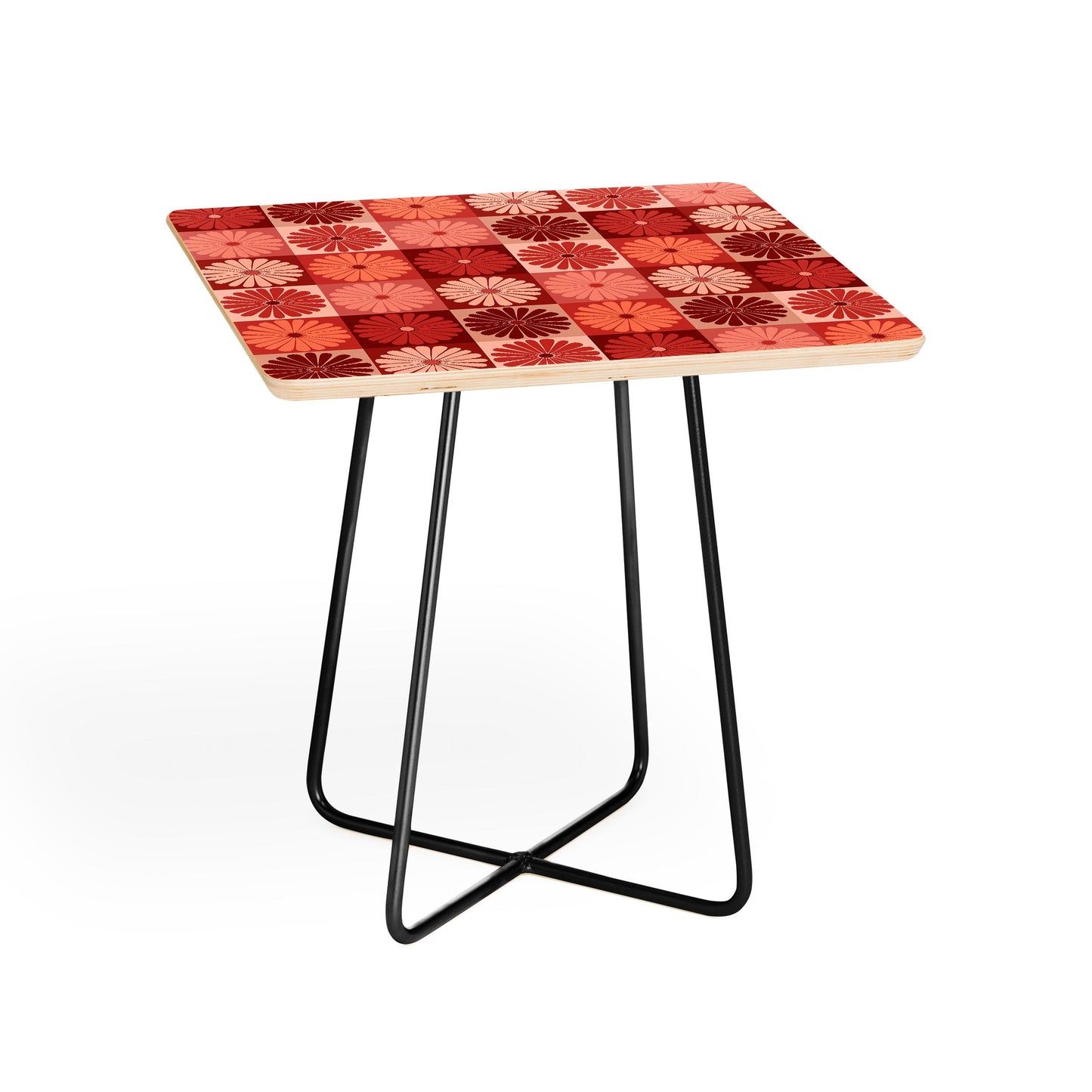 Colour Poems Checker Daisies I Red Pink Side Table