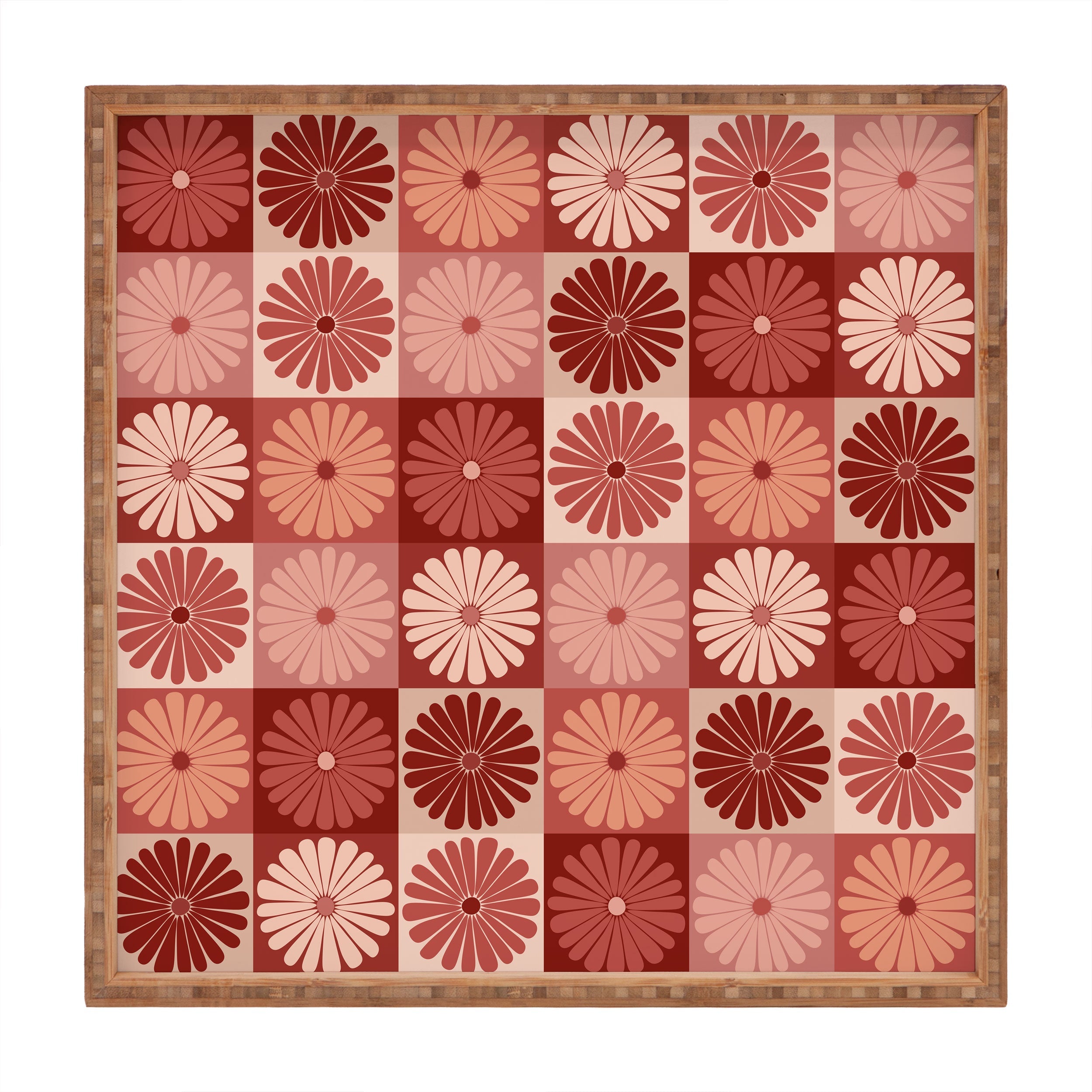 Colour Poems Checker Daisies I Red Pink Square Tray