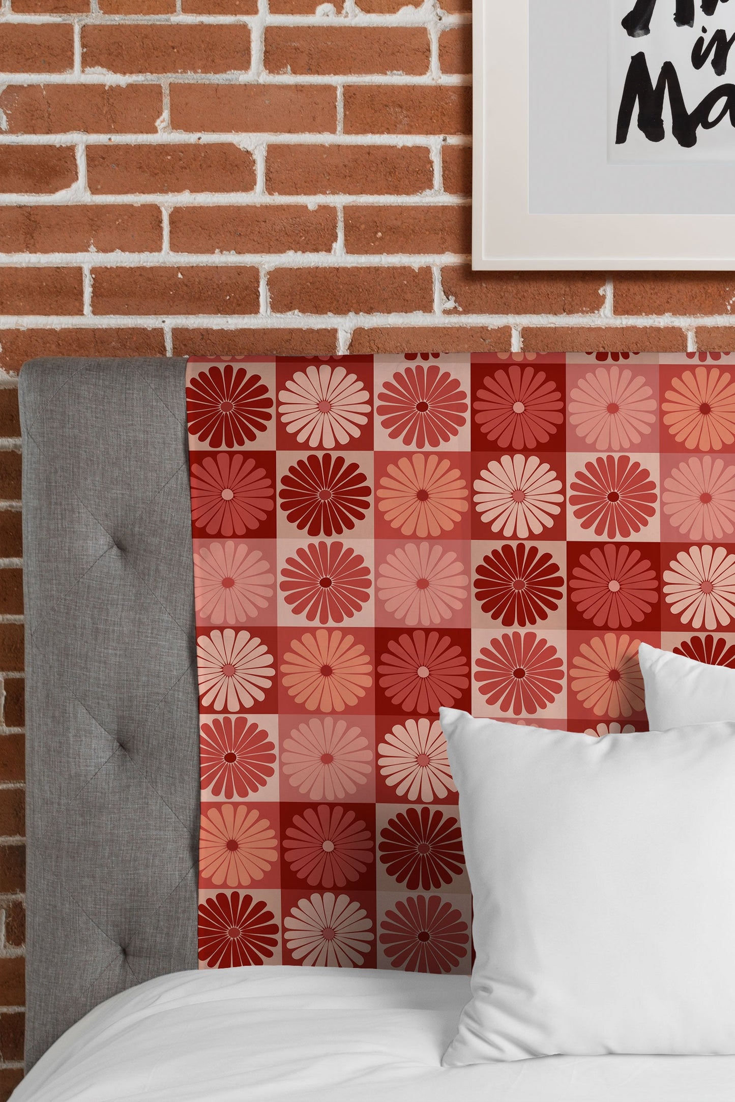 Colour Poems Checker Daisies I Red Pink Tapestry