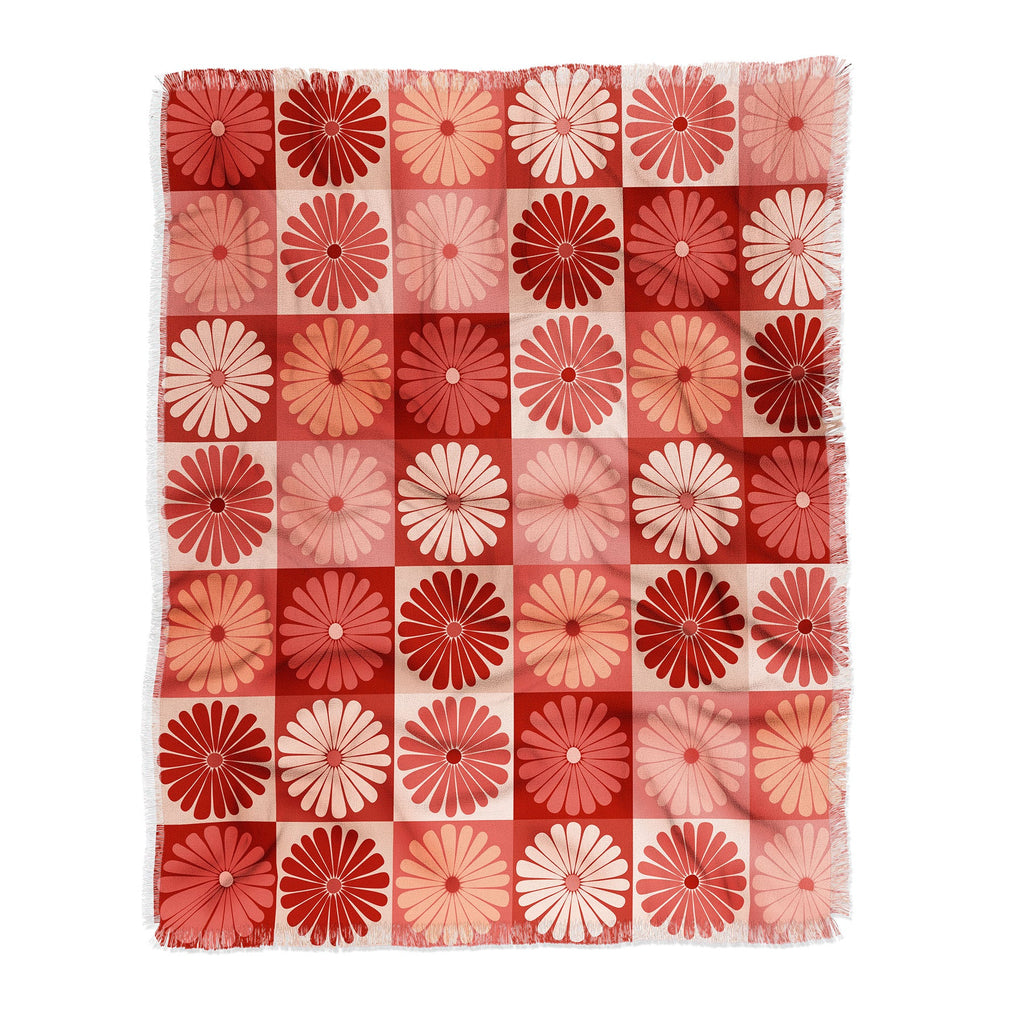 Colour Poems Checker Daisies I Red Pink Throw Blanket