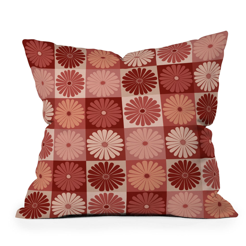 Colour Poems Checker Daisies I Red Pink Throw Pillow