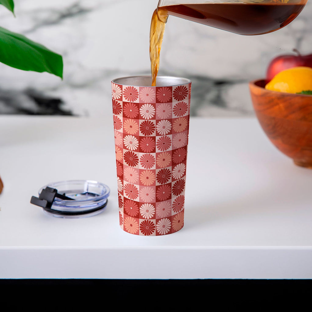 Colour Poems Checker Daisies I Red Pink Travel Mug