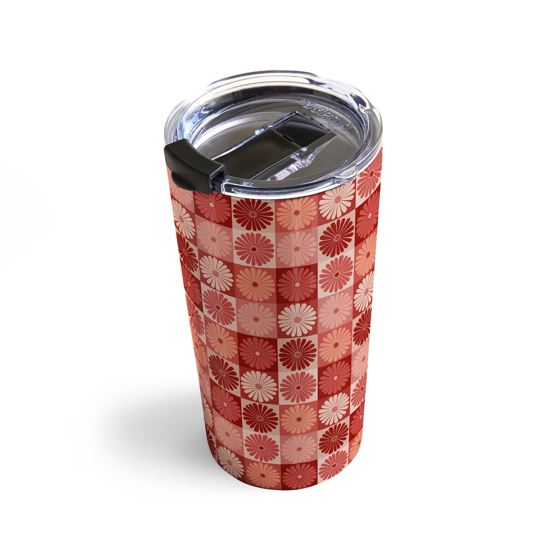 Colour Poems Checker Daisies I Red Pink Travel Mug