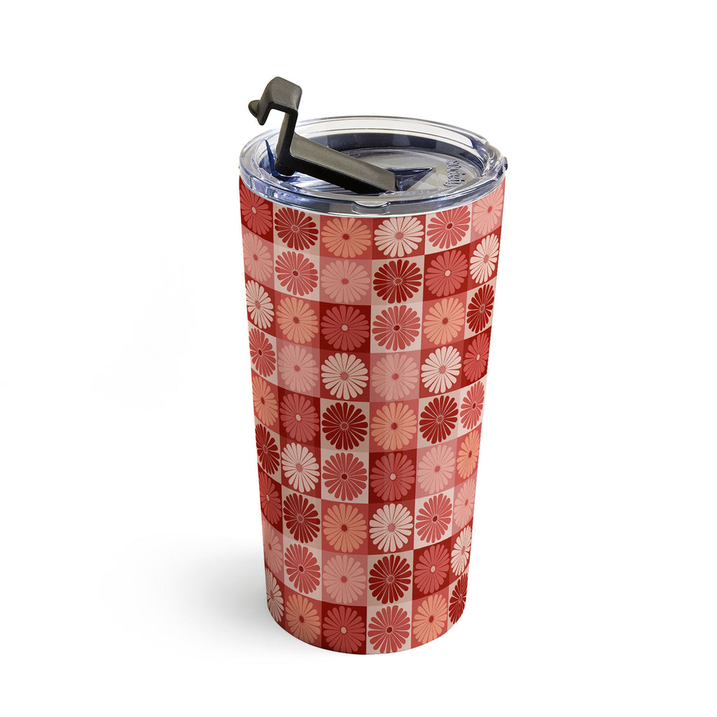 Colour Poems Checker Daisies I Red Pink Travel Mug
