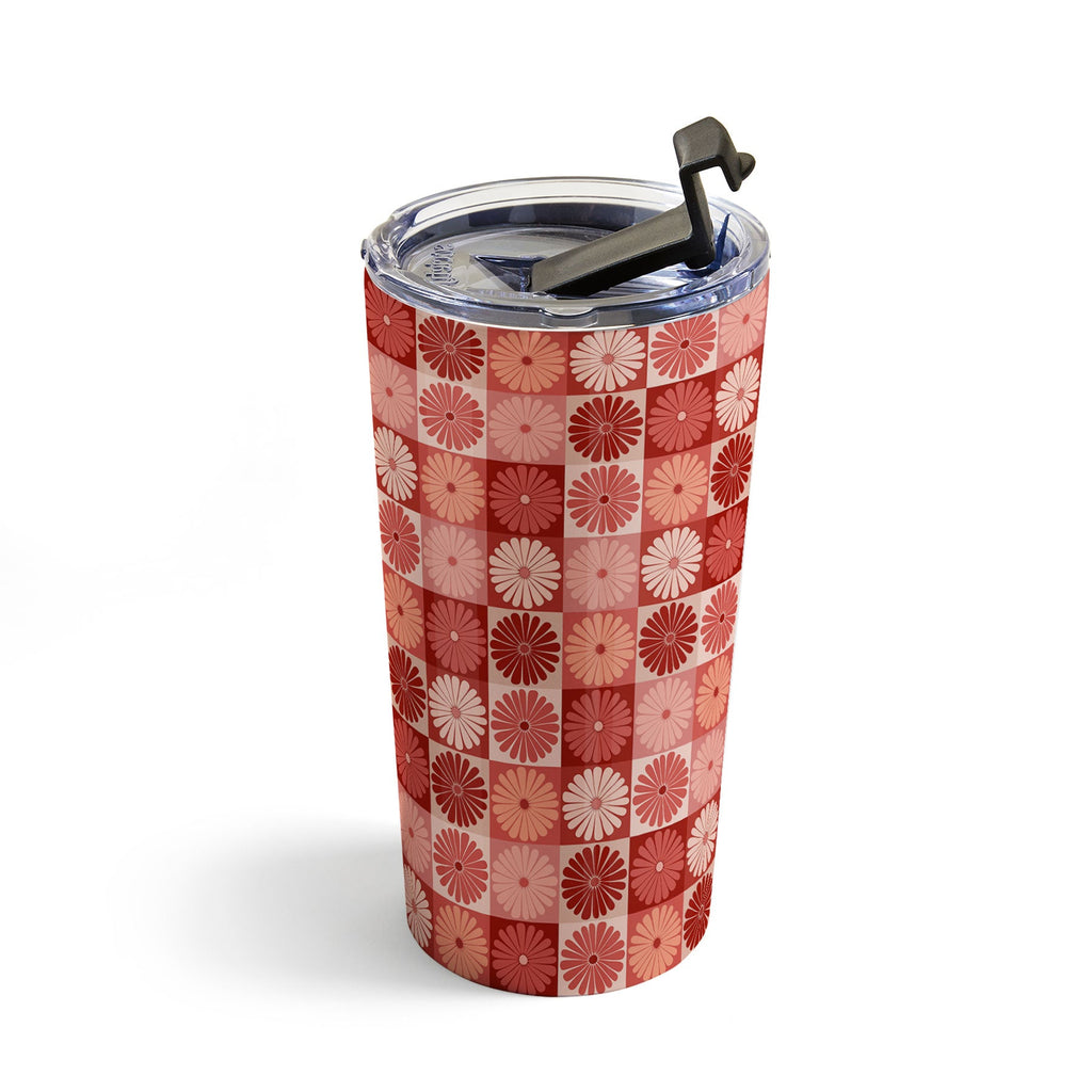 Colour Poems Checker Daisies I Red Pink Travel Mug