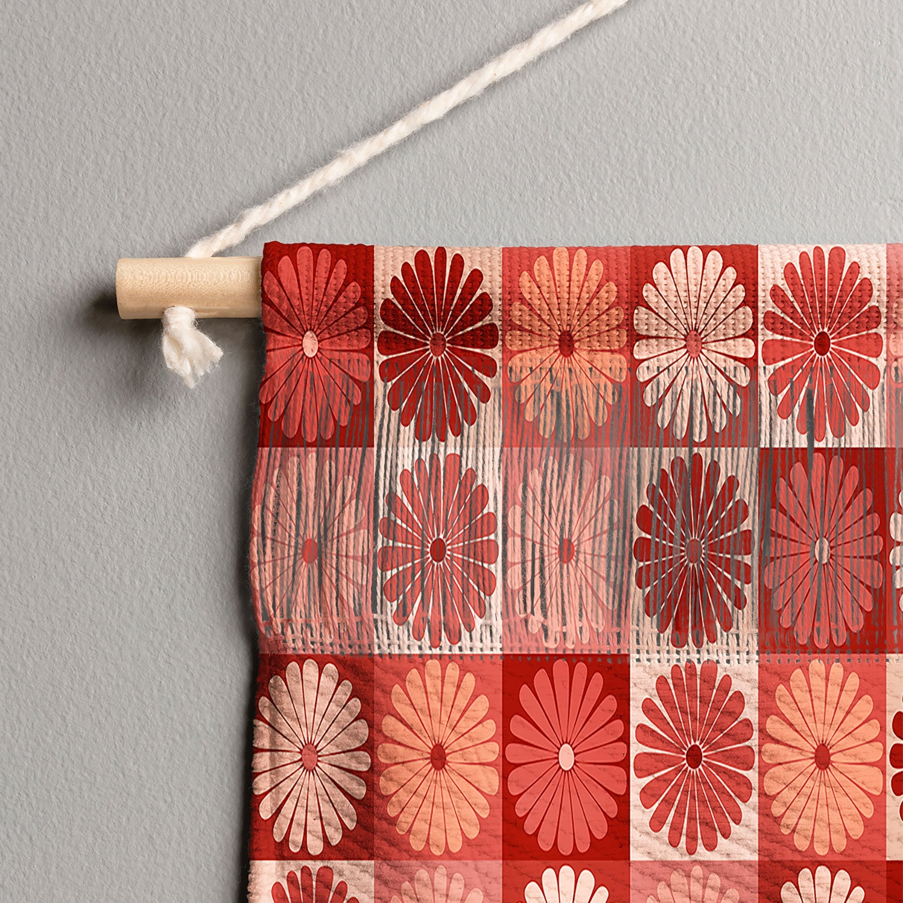 Colour Poems Checker Daisies I Red Pink Wall Hanging Landscape