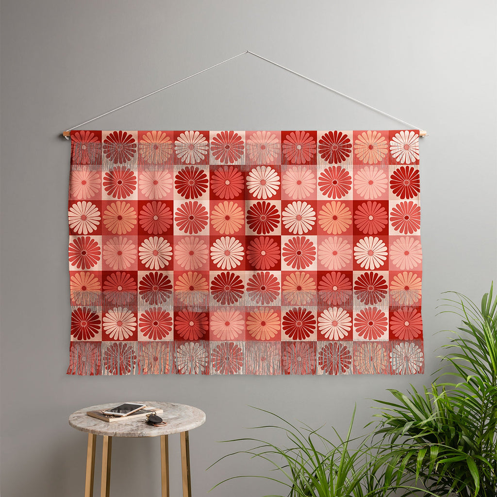 Colour Poems Checker Daisies I Red Pink Wall Hanging Landscape