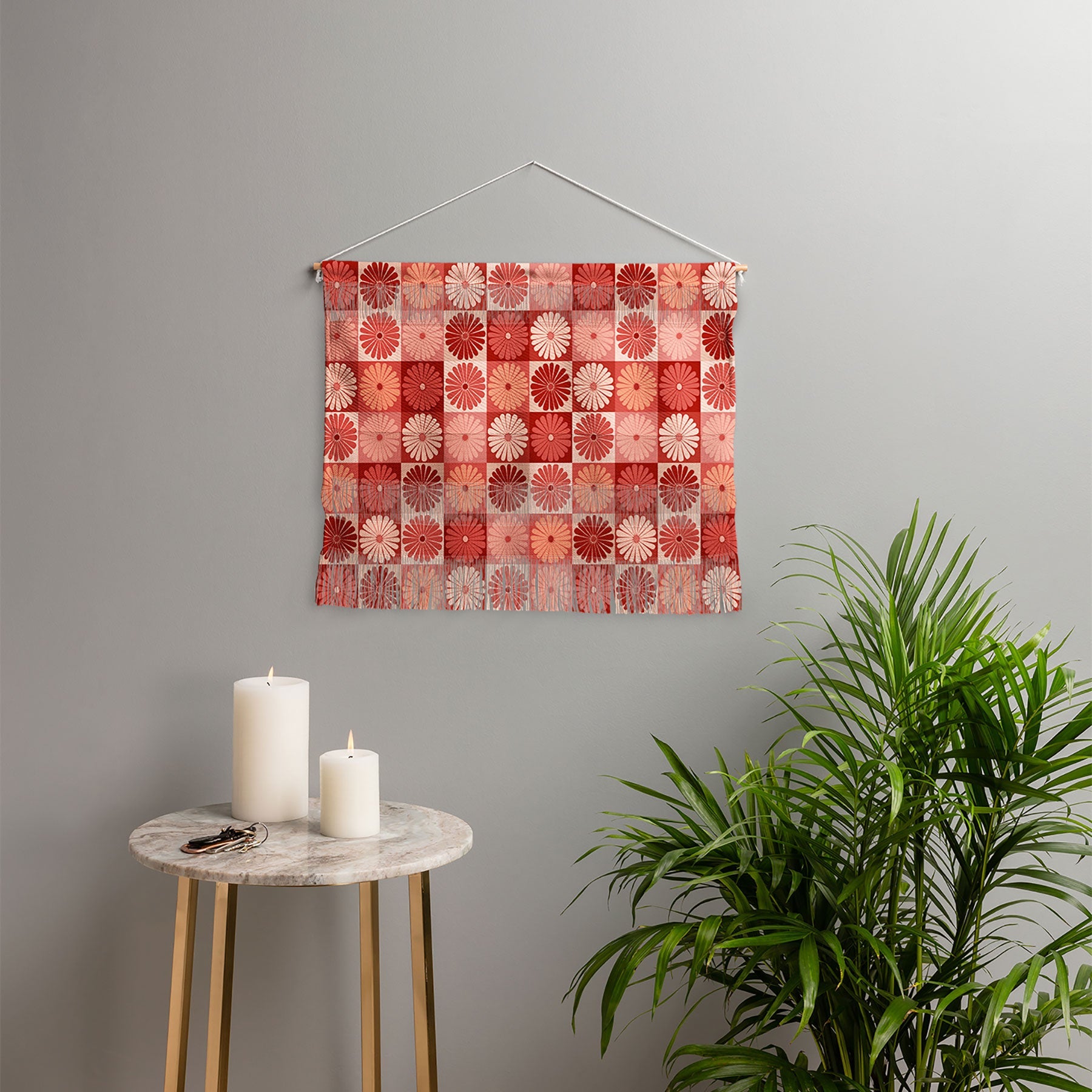 Colour Poems Checker Daisies I Red Pink Wall Hanging Landscape