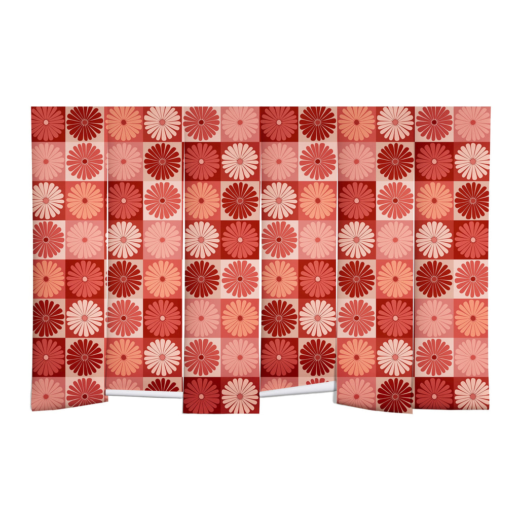 Colour Poems Checker Daisies I Red Pink Wall Mural