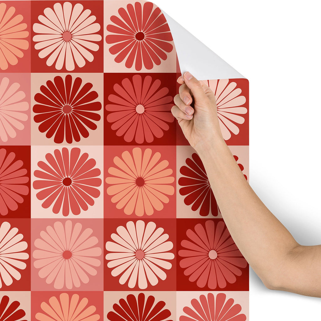 Colour Poems Checker Daisies I Red Pink Wallpaper