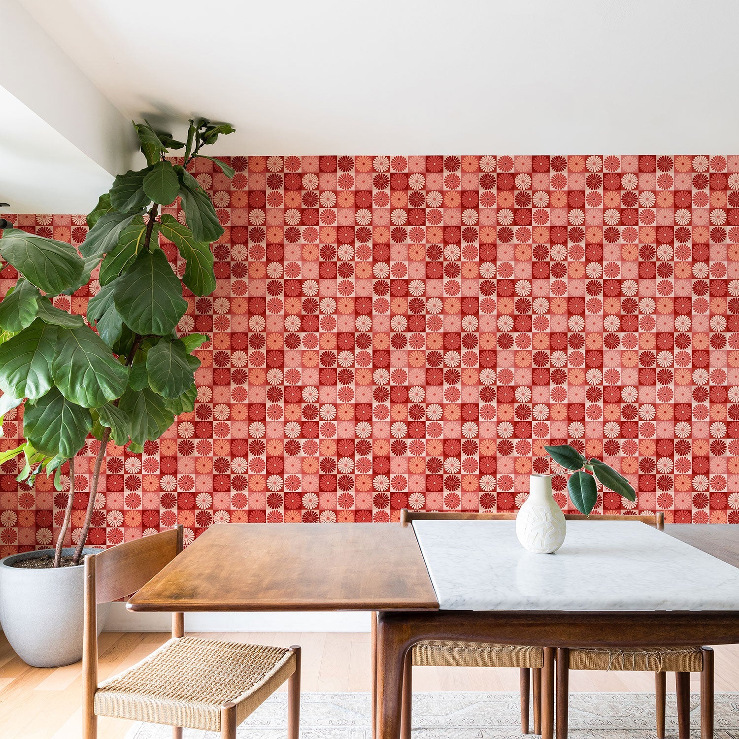 Colour Poems Checker Daisies I Red Pink Wallpaper