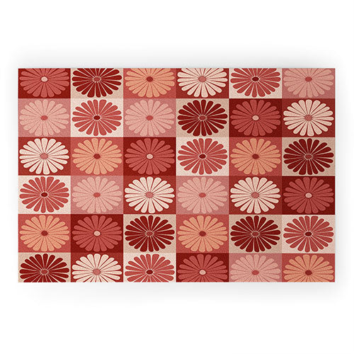 Colour Poems Checker Daisies I Red Pink Welcome Mat