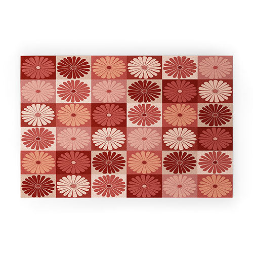 Colour Poems Checker Daisies I Red Pink Welcome Mat