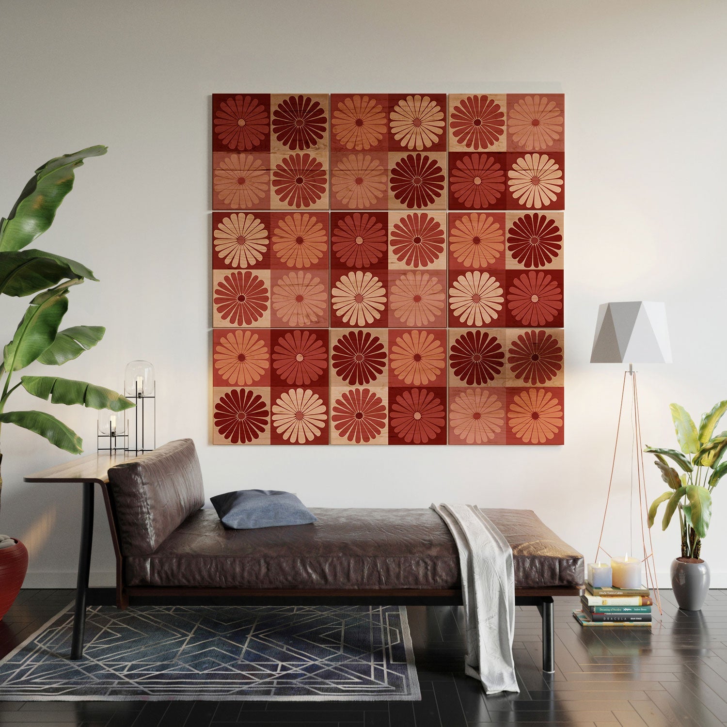 Colour Poems Checker Daisies I Red Pink Wood Wall Mural