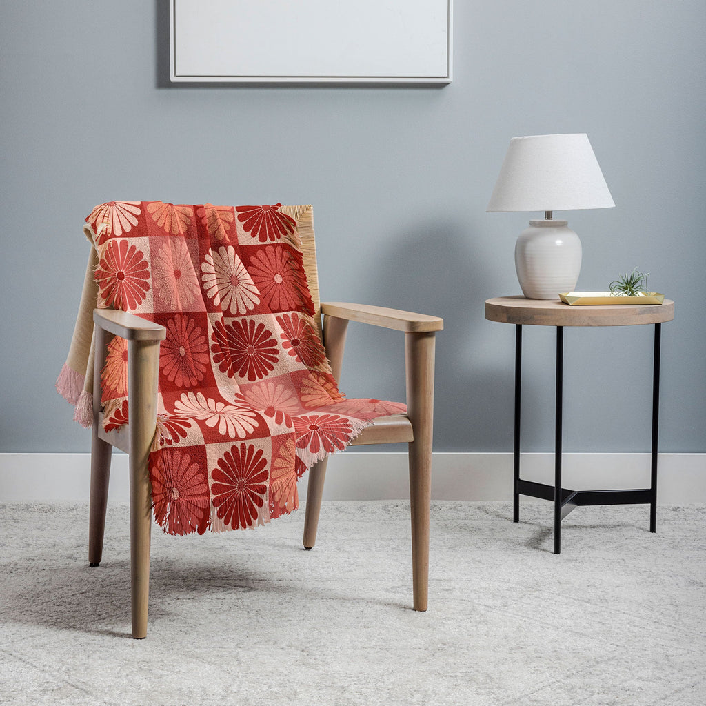 Colour Poems Checker Daisies I Red Pink Throw Blanket