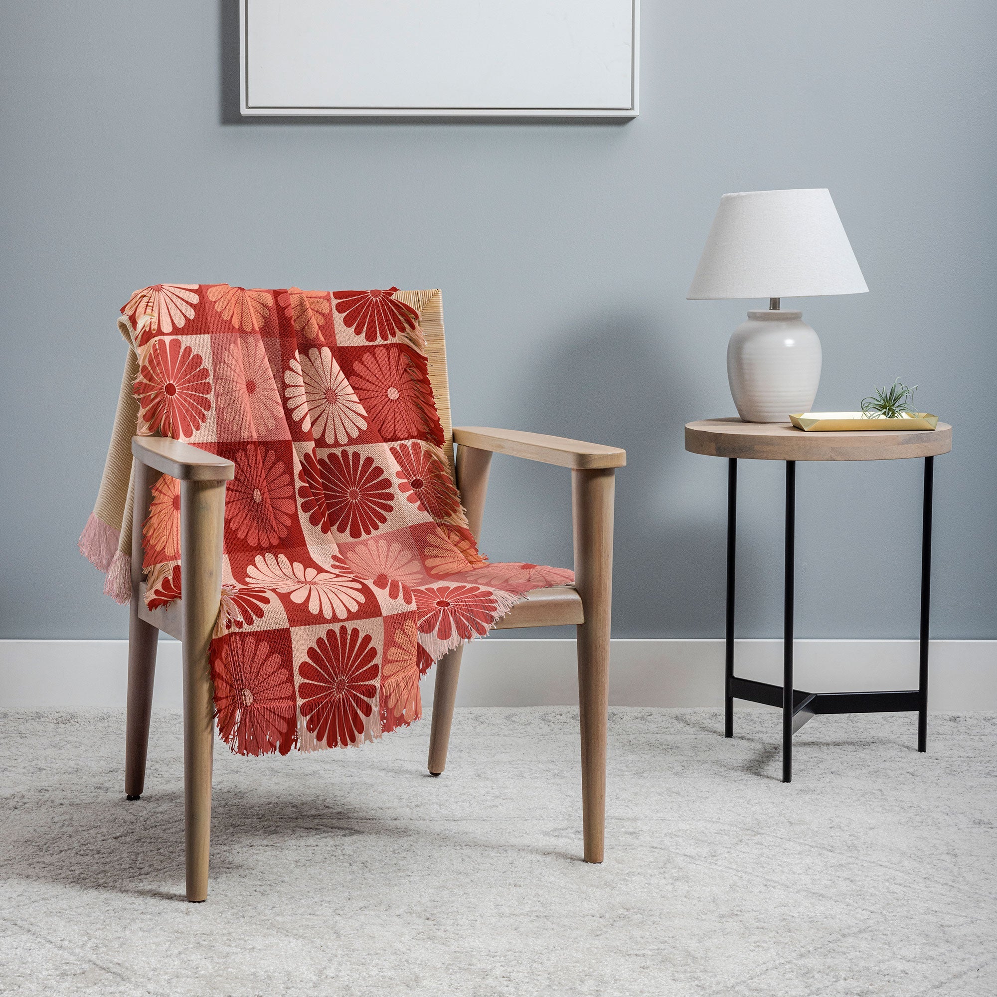 Colour Poems Checker Daisies I Red Pink Throw Blanket