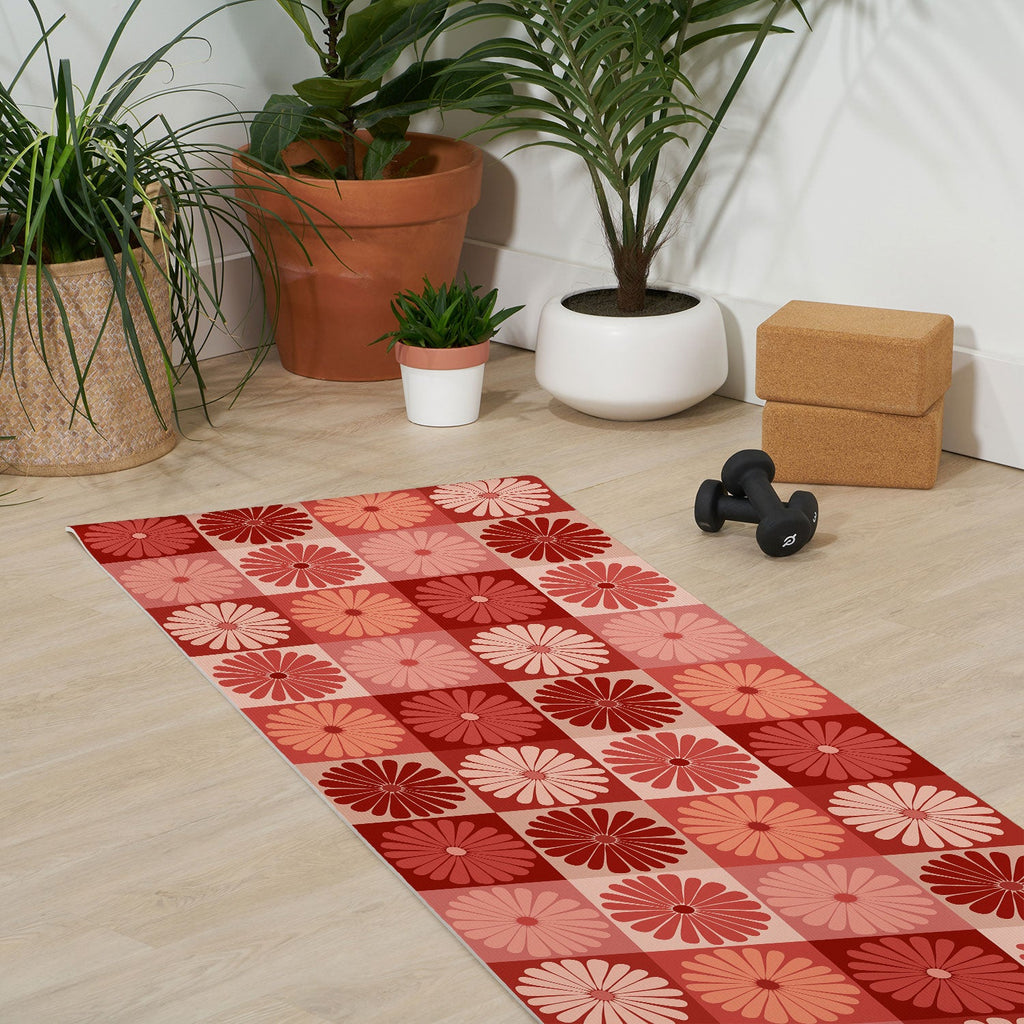 Colour Poems Checker Daisies I Red Pink Yoga Mat