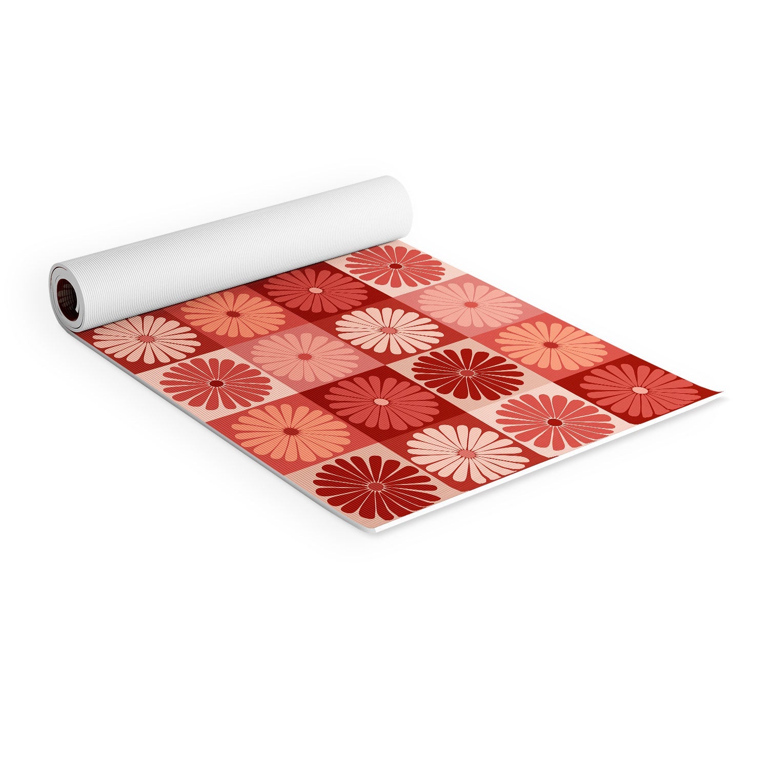 Colour Poems Checker Daisies I Red Pink Yoga Mat